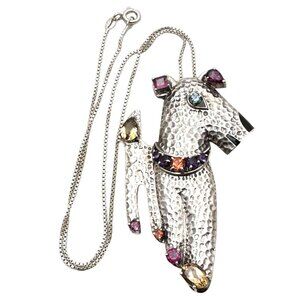 Nicky Butler Womens Necklace Pin Sterling Silver Gemstone Dog Puppy Rare Figural